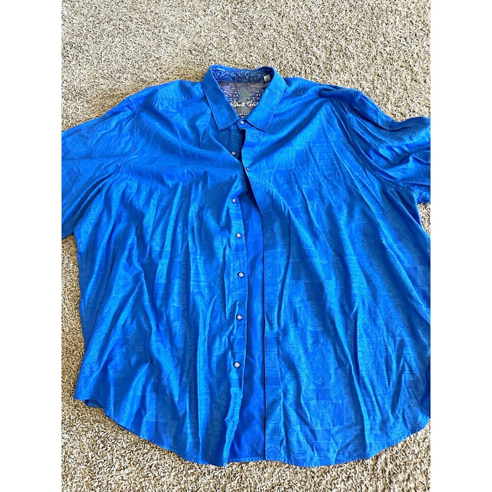 Robert Graham Men’s 4XL Blue Solid Cotton Woven Short Sleeve Button-Up Shirt